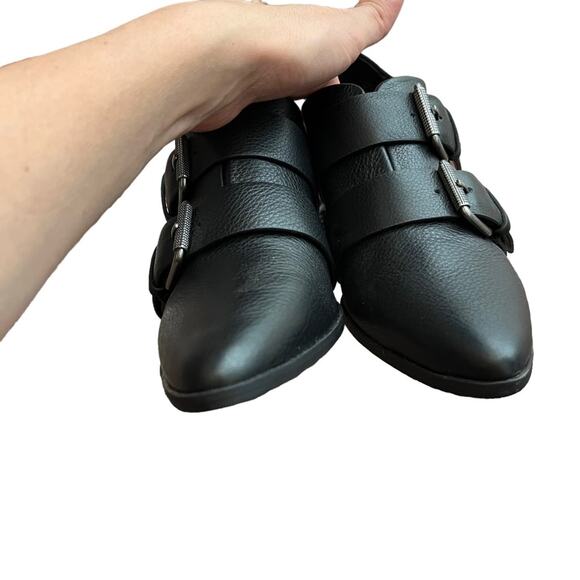 Splendid Anthropologie Carla Pointed Western Cowboy Leather Buckle Boots Black 6 - Picture 6 of 9